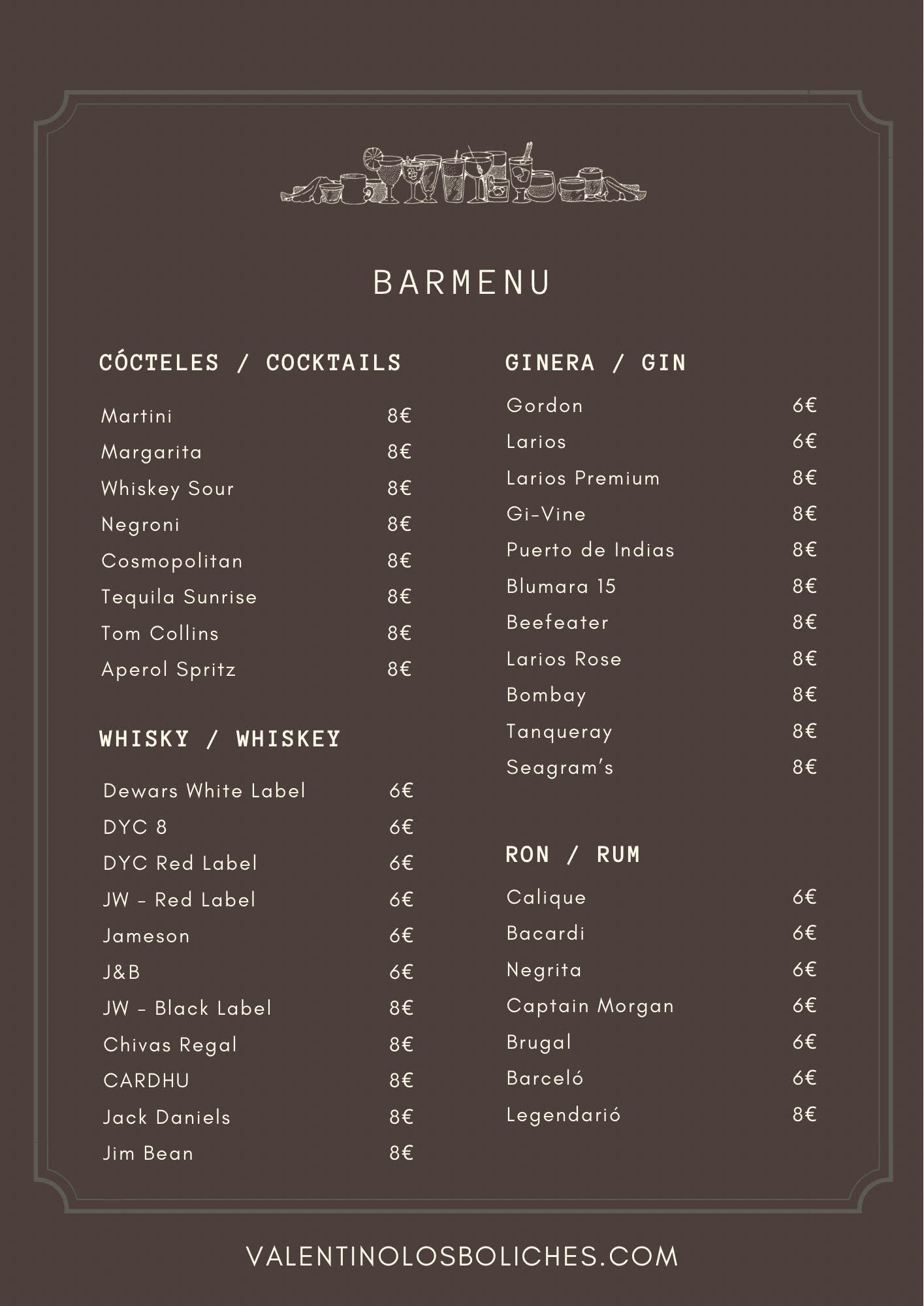 bar menu